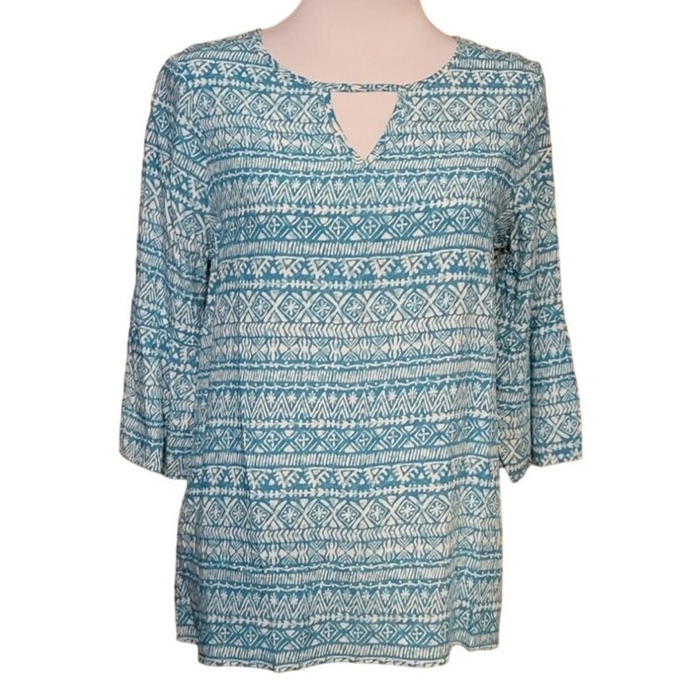 Ikat Tunic Top Womens Size S Coastal Beachy Vacation Resort Cruise Geometric NWT